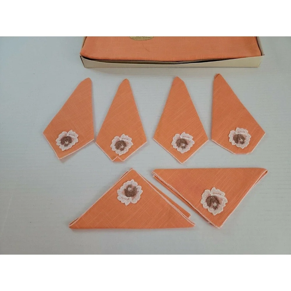 Vintage Majestic Creations 52X70 Orange Tablecloth w/6 Napkins Set Rayon New
